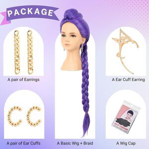Purple Wig and Accessories Demon Hunters Rumi Cosplay Braided Wig size Small NEW